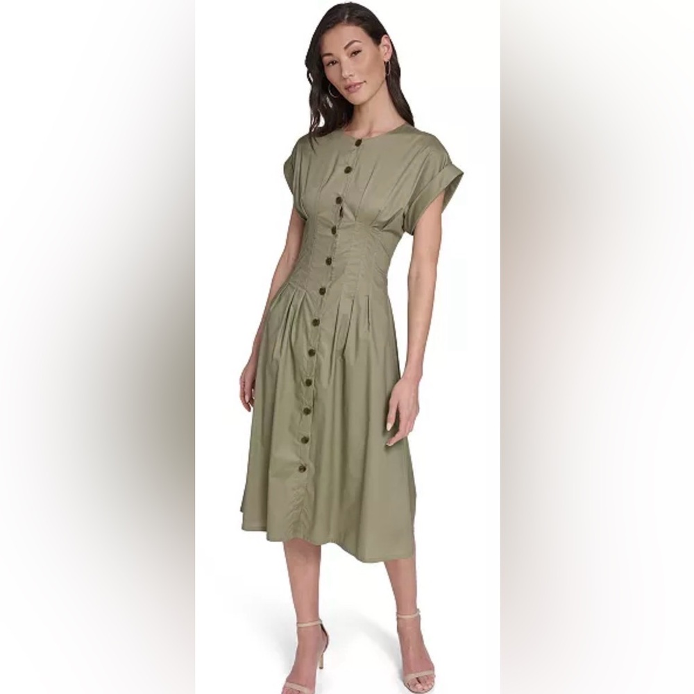 Calvin Klein Olive Midi Dress with Button Detail